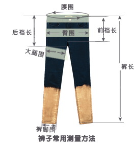 尺码 裤长 腰围 臀围(裆上8cm) 大腿围 裤脚围 前裆长 后裆长