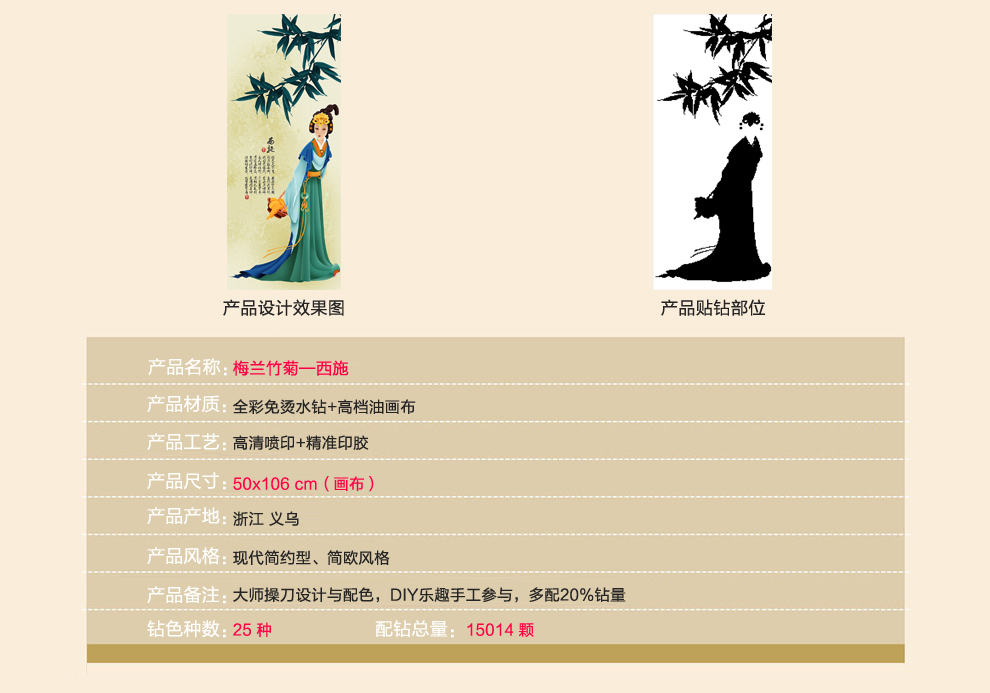 新款钻石画圆钻5D魔方钻石十字绣客厅四大美女 梅兰竹菊 钻石绣竖版卧室贴钻画魔方钻钻石画  5D全彩实色魔方圆钻-贵妃 单幅 9437