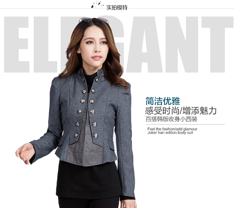 
                                        春秋季新款韩版女装女士小西装职业修身显瘦百搭小西服短外套 灰色 S                