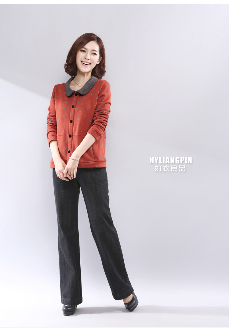 HYLIANGPIN新款女装中年大码妈妈装休闲短外套女秋波点印花显瘦纯棉开衫 藏青色 4xL