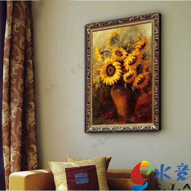 
                                        水竞花卉油画向日葵画玄关挂画竖书房壁画餐厅墙画卧室客厅过道走廊画 P3雅韵金PS框 80*100                