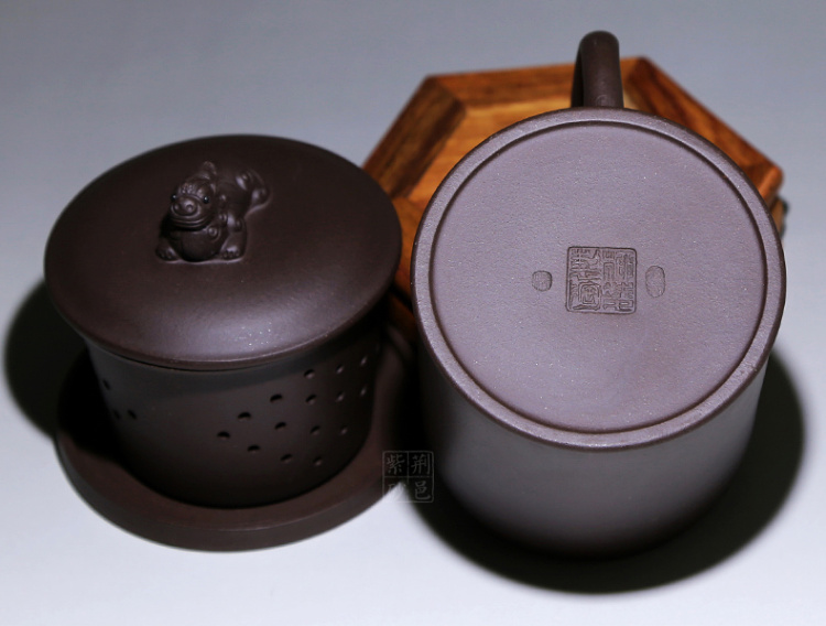 
                                        荆邑紫砂杯子茶杯大号水杯全手工男女功夫茶具茶杯套装紫砂茶壶宜兴礼品泡茶貔貅纳福 刻绘海纳百川款                