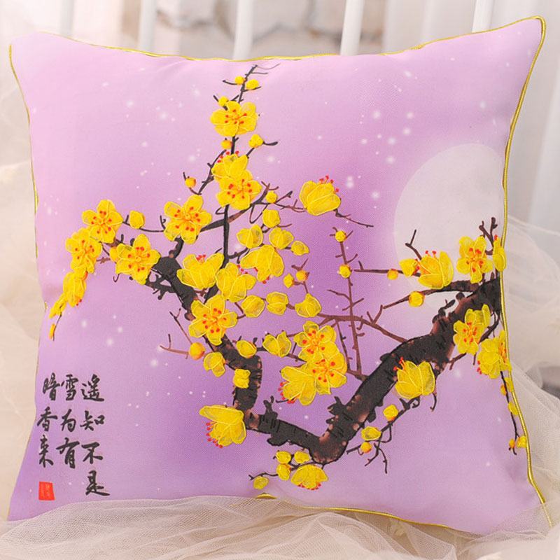 
                                        悠趣 手工绣丝带绣套件3D彩印 45x45CM 花卉方形抱枕花卉 C-142玫瑰蝴蝶梦                