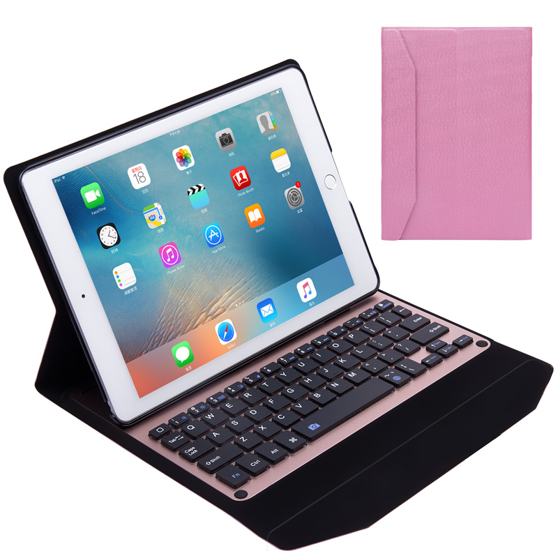 卡采 苹果iPad air2/air1/pro9.7/pro12.9保护套 蓝牙键盘皮套 淡雅粉 iPad Air1/2(iPad5/6)通用款
