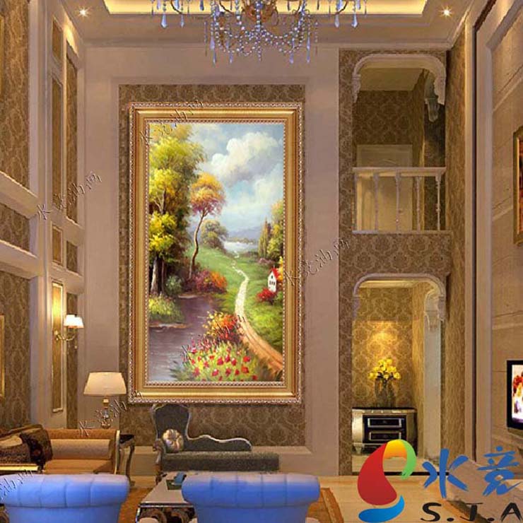 
                                        水竞客厅油画手绘玄关装饰画竖版挂画现代简欧式风景壁画组合画 三幅一套 60*80                