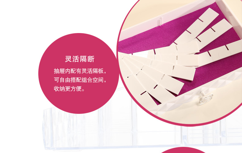 科特豪斯 加大号透明抽屉式化妆品收纳盒 组合储物盒 收纳柜 收纳用品 白色钻石纹三层
