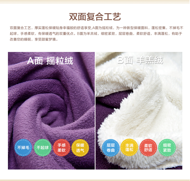 
                                        【御棉堂】双层羊羔绒毛毯 秋冬加厚盖毯 办公室午休毯 懒人毯 紫色 100cm*130cm办公午睡                