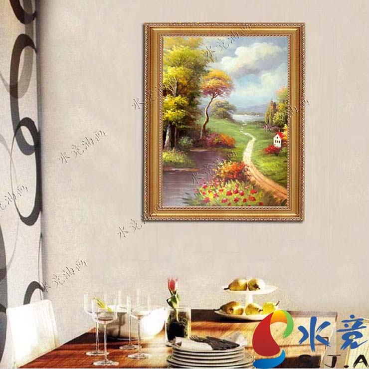 
                                        水竞客厅油画手绘玄关装饰画竖版挂画现代简欧式风景壁画组合画 三幅一套 60*80                
