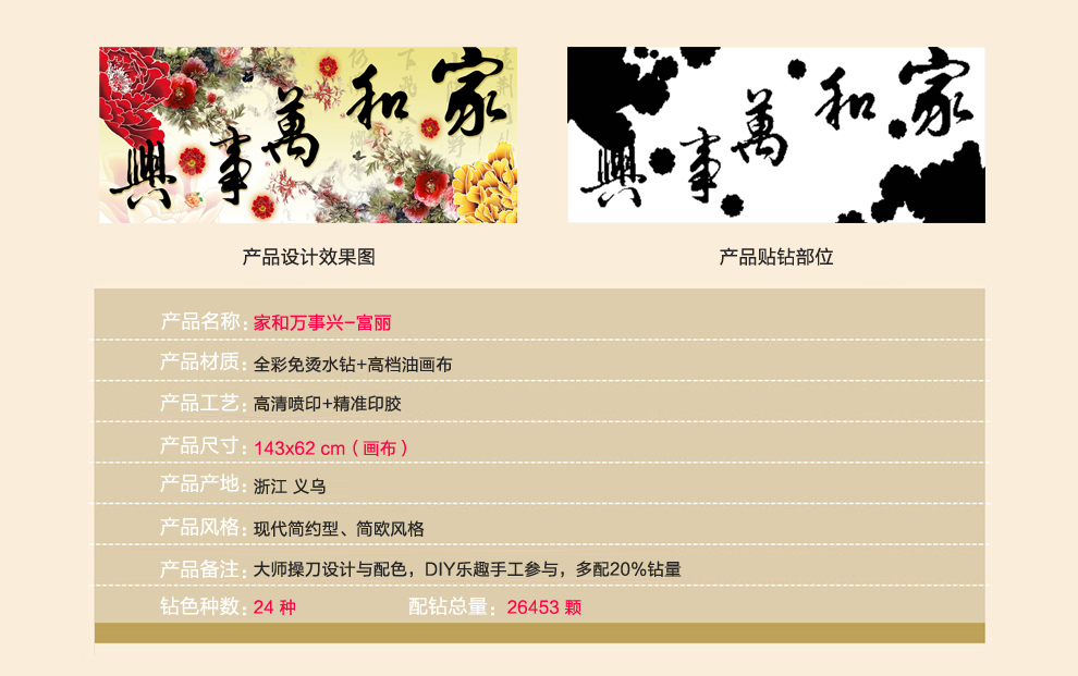 新款5D钻石画 客厅装饰 家和万事兴富丽 钻石绣全彩水钻圆钻十字绣 5D免烫全彩水钻圆钻