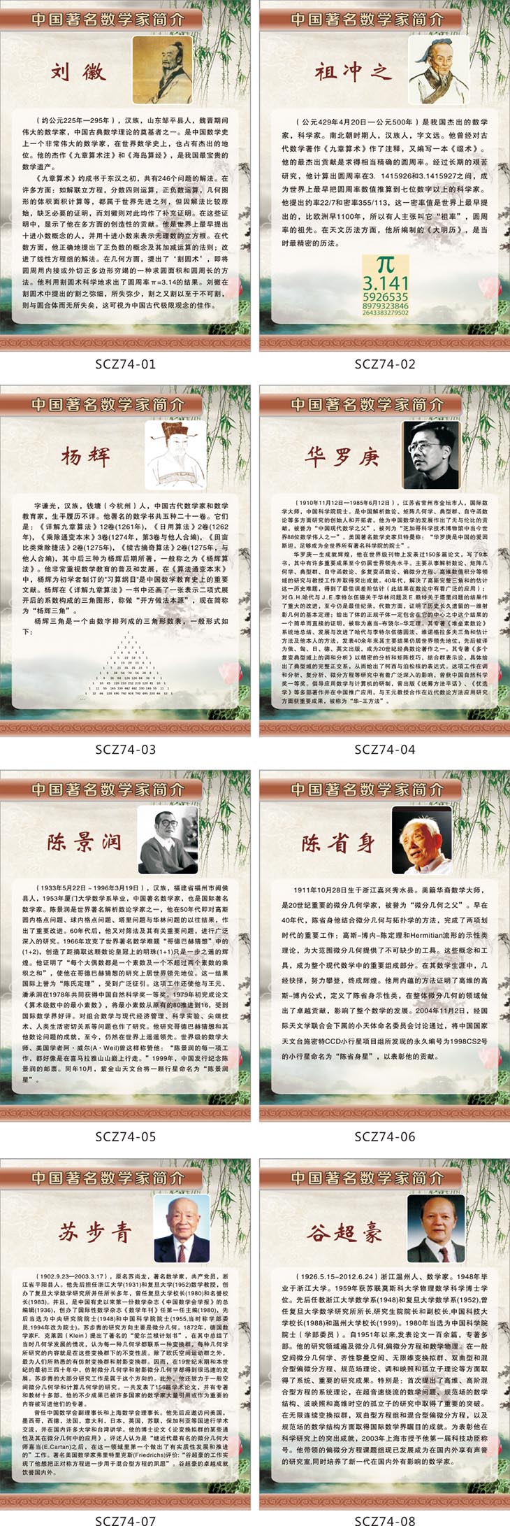 中国著名数学家简介头像肖像宣传画挂图海报教室布置展板墙贴画覆膜