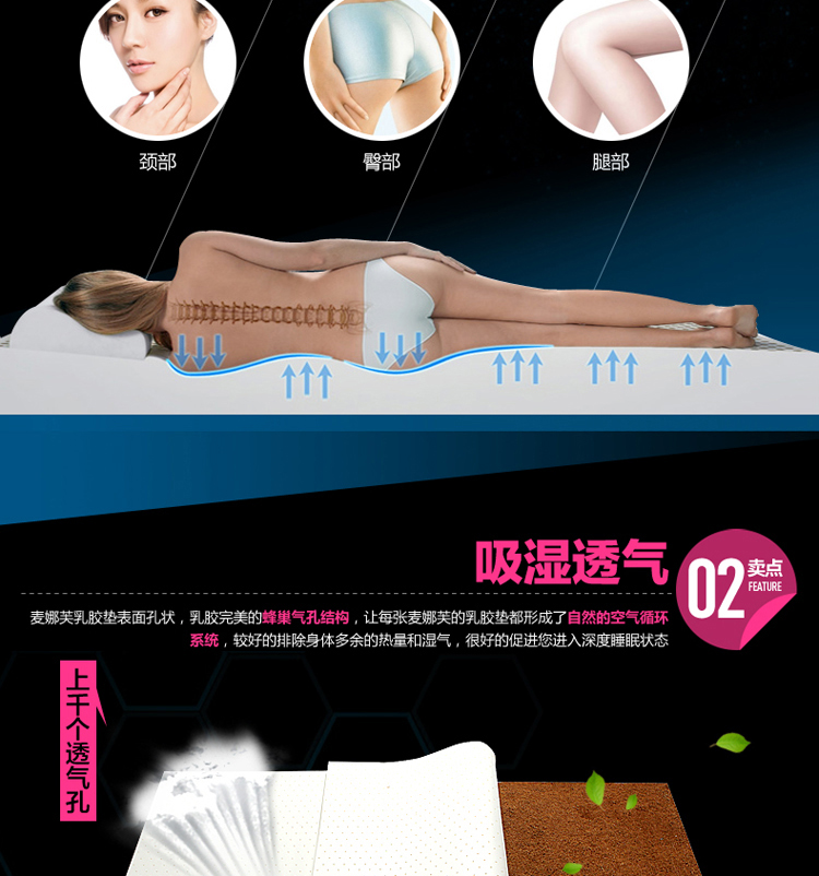 麦娜芙 6cm厚 泰国进口正品椰棕乳胶床垫 天然乳胶椰棕垫 软硬可调棕垫 180cm*200cm