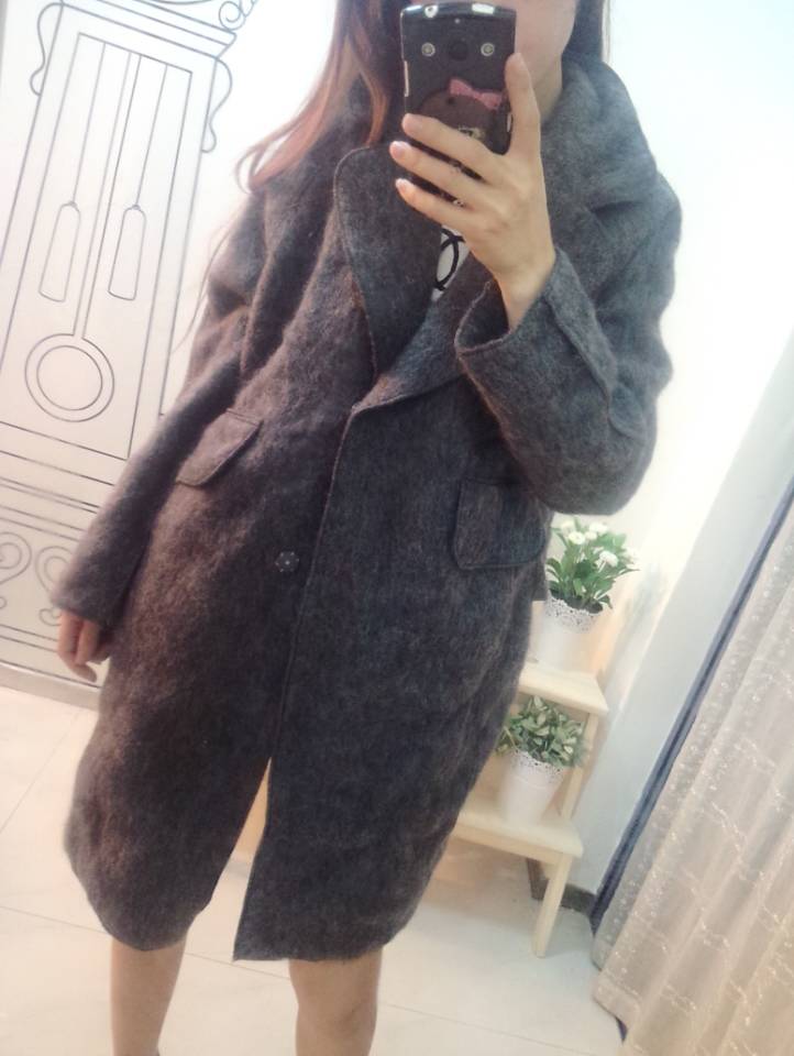 红晶灵2014女装秋冬新款兔毛羊绒毛呢宽松外套b2018c9967 卡其色 均码图片