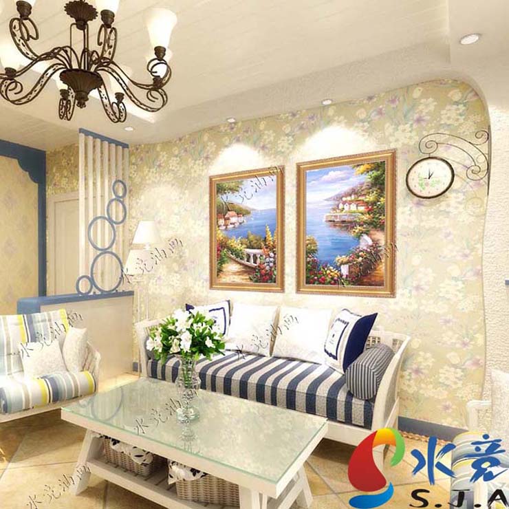 
                                        水竞地中海油画手绘欧式壁画客厅风景装饰画现代三联画有框 三联一套 60*80                