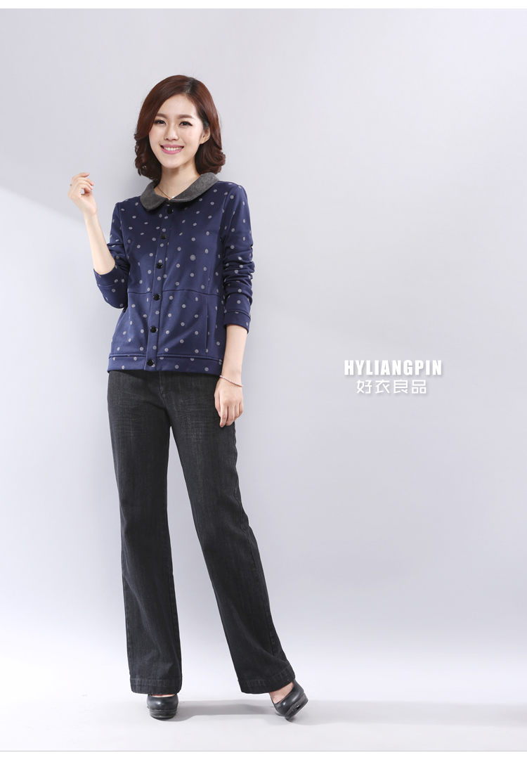 HYLIANGPIN新款女装中年大码妈妈装休闲短外套女秋波点印花显瘦纯棉开衫 藏青色 4xL