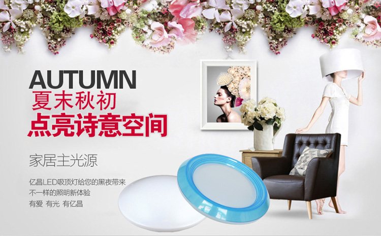 亿昌灯具现代简约彩色led圆形客厅吸顶灯阳台厨房灯18W 简约蓝色18W正白光