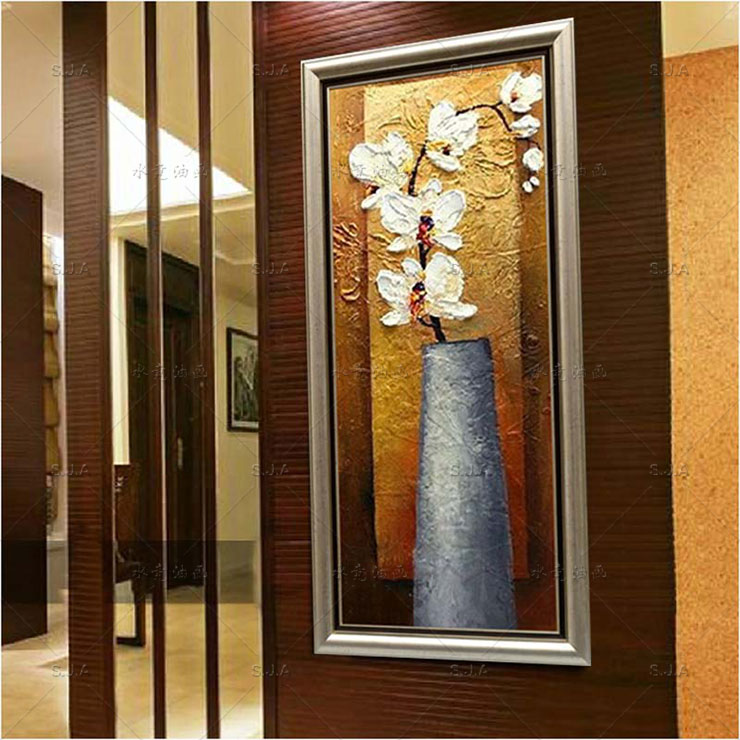 
                                        水竞 玄关装饰画 竖版过道墙画油画 带框尺寸50*100                