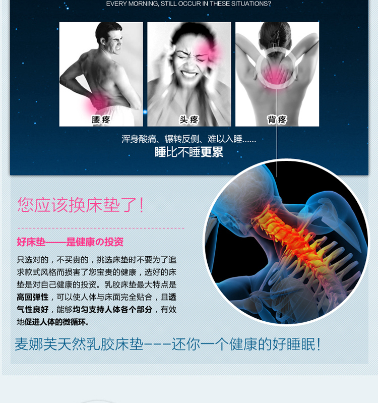 麦娜芙 6cm厚 泰国进口正品椰棕乳胶床垫 天然乳胶椰棕垫 软硬可调棕垫 180cm*200cm