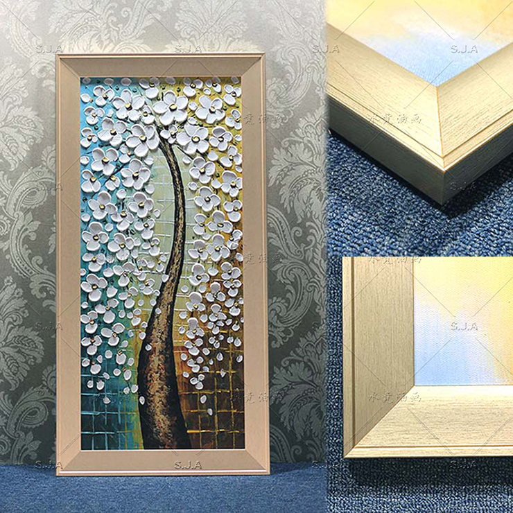 
                                        水竞玄关装饰画竖版油画发财树厚油抽象刀画走廊过道欧式现代简约画 b金色发财树 带外框80*160cm                
