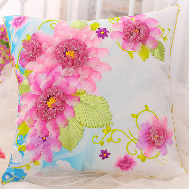 
                                        悠趣 手工绣丝带绣套件3D彩印 45x45CM 花卉方形抱枕花卉 C-142玫瑰蝴蝶梦                