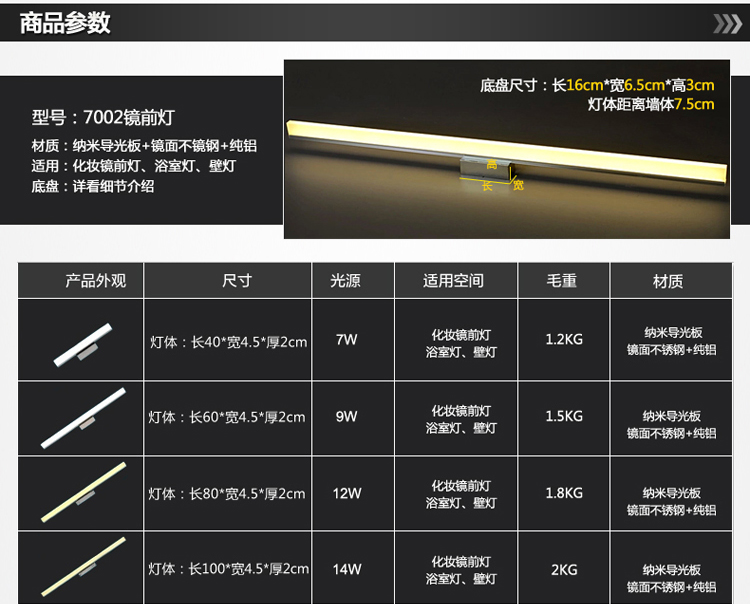 
                                        弗森照明 LED镜前灯简约现代卫生间镜灯浴室灯不锈钢化妆镜壁灯7002 直径400mm白光                