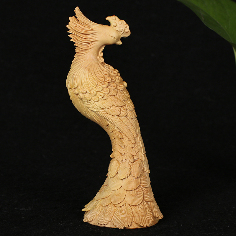 豪缘名木 黄杨木雕刻【凤凰】家居桌面车载摆件 59mm52mm130mm