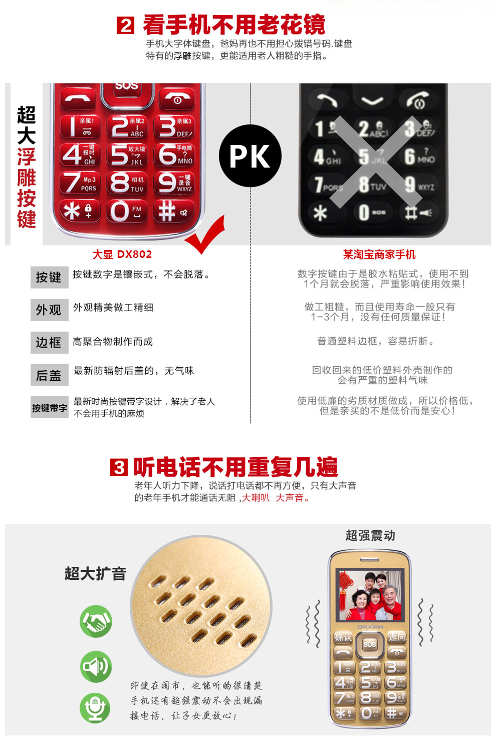 大显（DaXian） DX802 移动/联通2G 直板老人手机 白色
