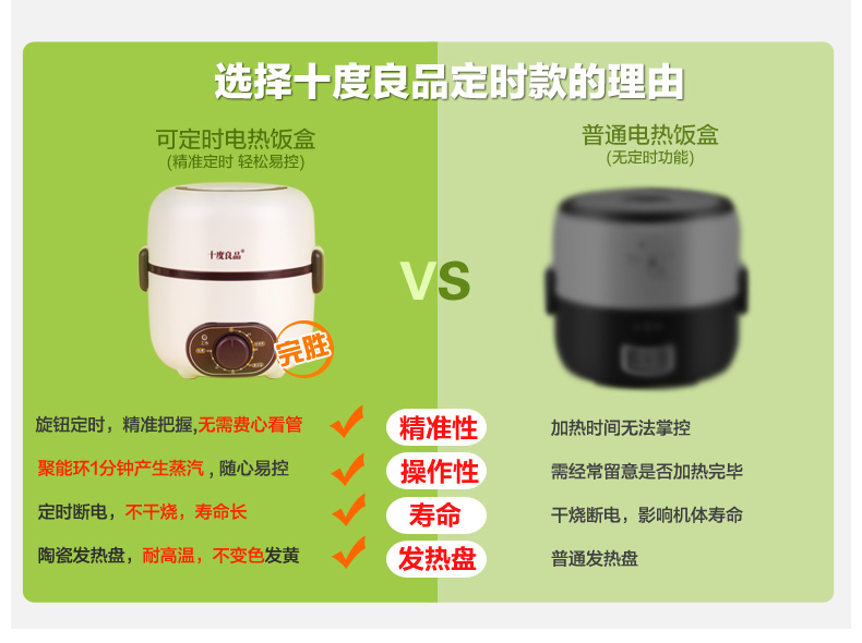 十度良品电热饭盒 SD-937 加热饭盒 不锈钢内胆 可定时电饭盒 多功能便携