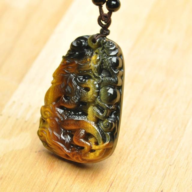 润玺 虎眼石龙牌吊坠 木变石 虎睛石 男士项链 03