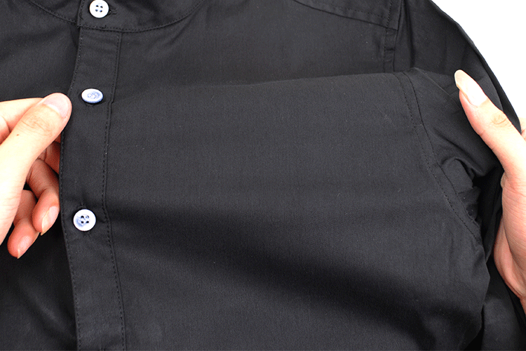 男士长袖衬衫小立领商务休闲衬衣韩版修身男装 纯色弹力 黑色 4xl偏小