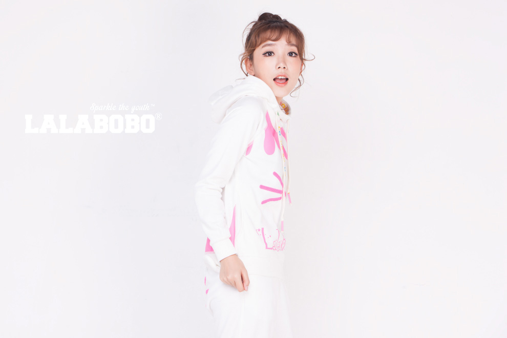 潮 LALABOBO  秋冬女装加绒连帽卫衣 可爱小猫滴油套装-上衣 白色 S
