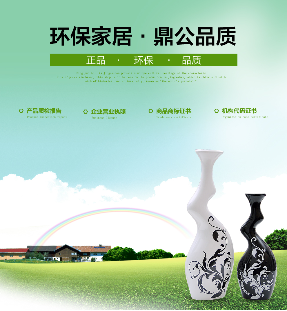 
                                        鼎公 景德镇陶瓷器 家居摆饰 黑白波普花瓶 工艺品摆件                