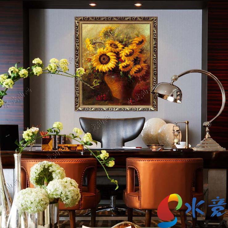 
                                        水竞花卉油画向日葵画玄关挂画竖书房壁画餐厅墙画卧室客厅过道走廊画 P3雅韵金PS框 80*100                