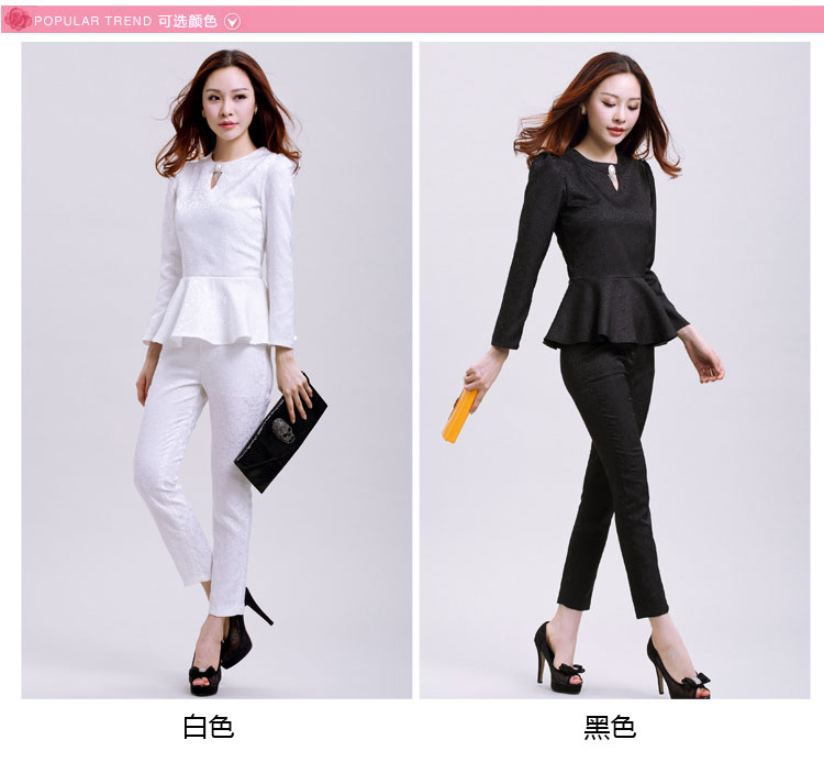 锐颖R.Y 2015新款秋冬装女名媛长袖蕾丝衫+长裤两件套休闲套装3832 黑色 L