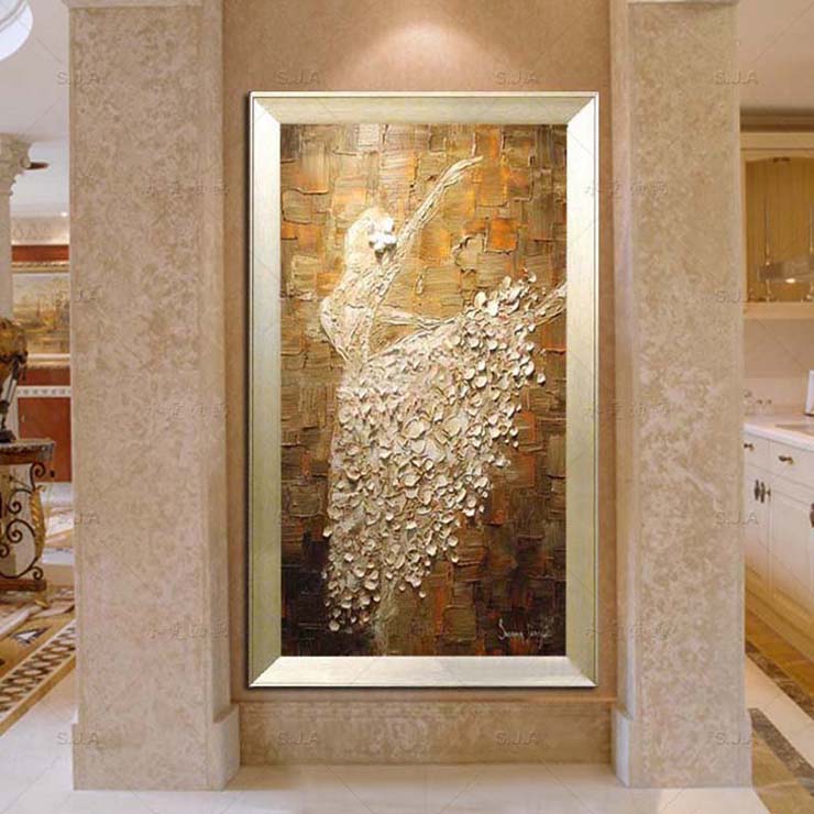 水竞玄关油画抽象画现代装饰画欧式过道走廊画单幅壁画 香槟金色画框 90*180