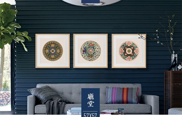 
                                                                                星川现代客厅装饰画沙发背景墙三联新中式挂画民族风壁画 锦绣 素锦三件套 40*40 33mm木纹框                