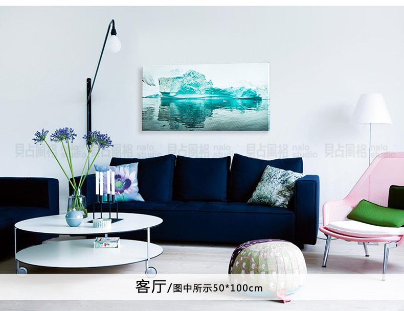 贝占风格 冰山 卧室装饰画客厅挂画横版无框画风景画 天蓝色 60*120