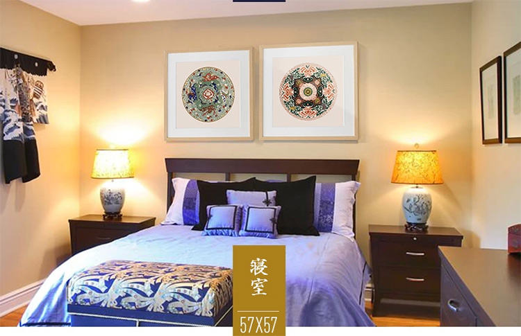 
                                                                                星川现代客厅装饰画沙发背景墙三联新中式挂画民族风壁画 锦绣 素锦三件套 40*40 33mm木纹框                