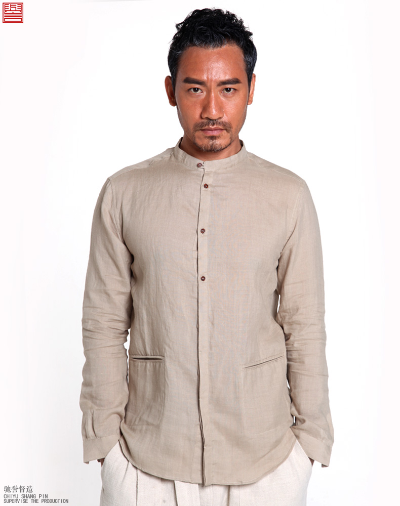 薄款纯色亚麻男士棉麻立领选什么牌子好 同款