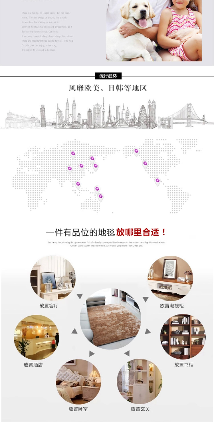 么小毛韩国丝图案脚垫门厅地垫卧室客厅茶几亮丝地毯沙发地毯120cm*170cm xy-10