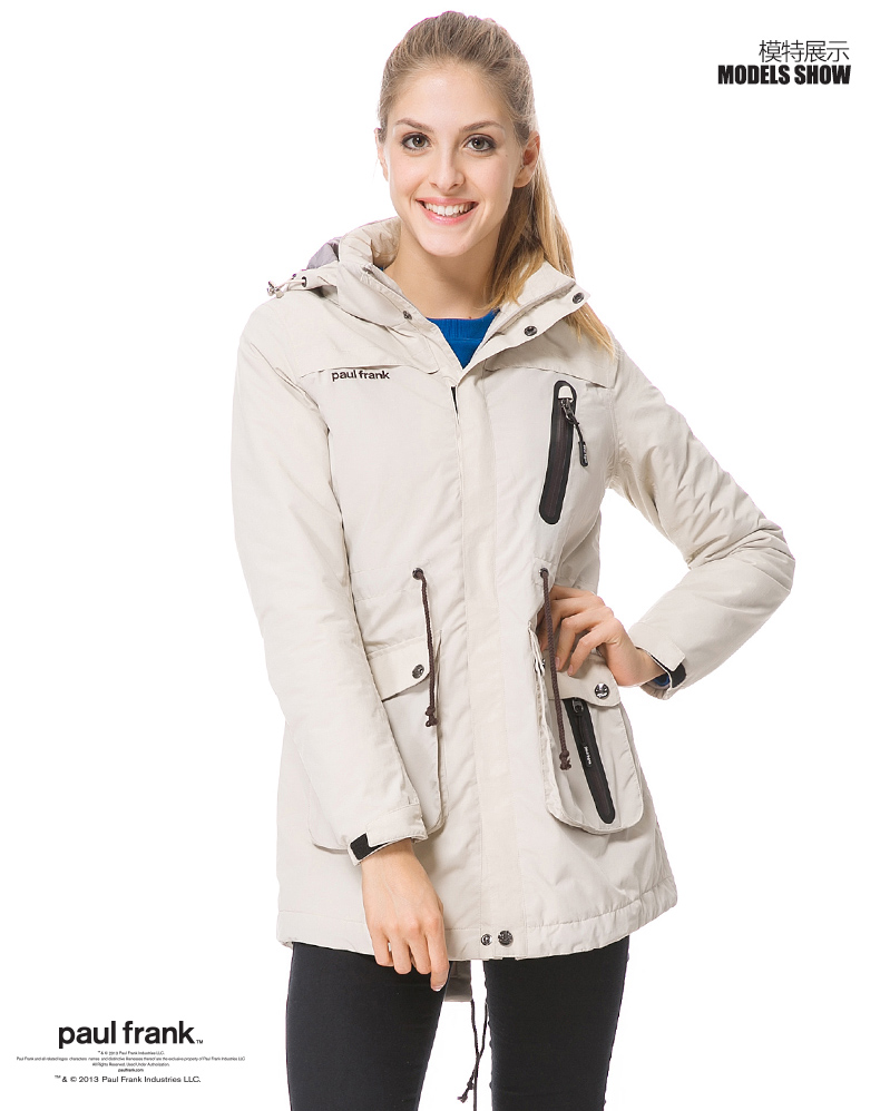 paulfrank大嘴猴2015春季新款女式防风防水加厚长款棉服paulfrank正品 藏青色 XL