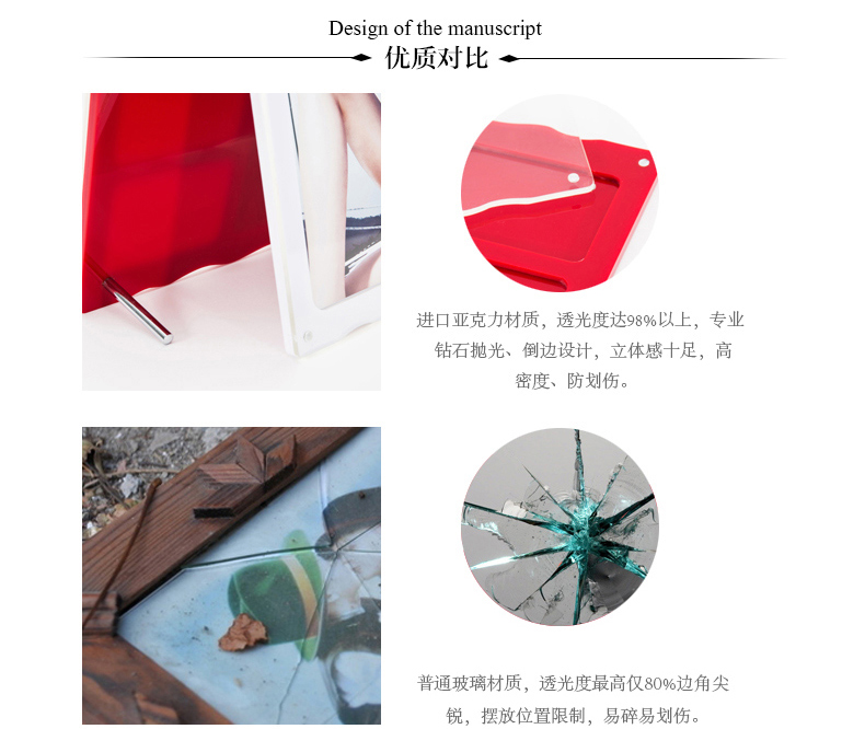 
                                        品旭 儿童全家福婚纱影楼创意三框组合相片透明亚克力框相架相框摆台 红色 其他                