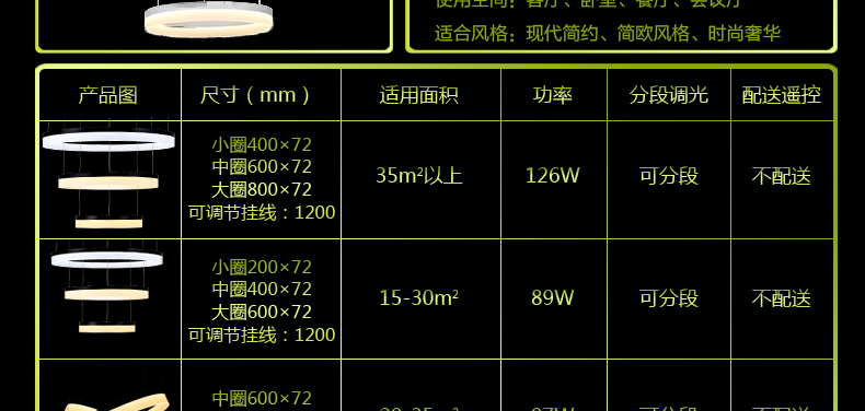 先强 客厅大堂餐厅饭厅卧室餐吊灯 MD3034 现代简约亚克力LED光源7段调光 (B) 磨砂银 (60+80+100)106w
