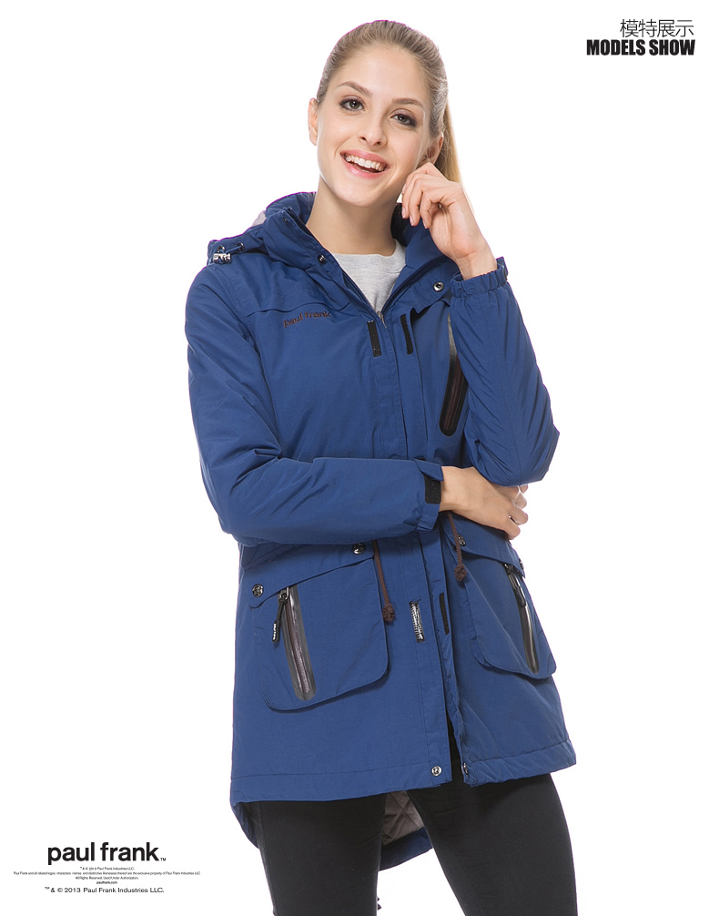 paulfrank大嘴猴2015春季新款女式防风防水加厚长款棉服paulfrank正品 藏青色 XL