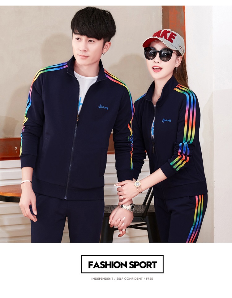 春秋新款情侣运动套装时尚三件套男女士开衫大码运动服韩版棉料休闲