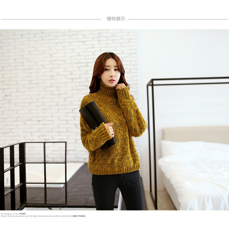 纳云蒂 套头女秋冬短款加厚宽松高领蝙蝠袖韩版针织衫潮 姜黄色 均码*弹力宽松*不挑身形