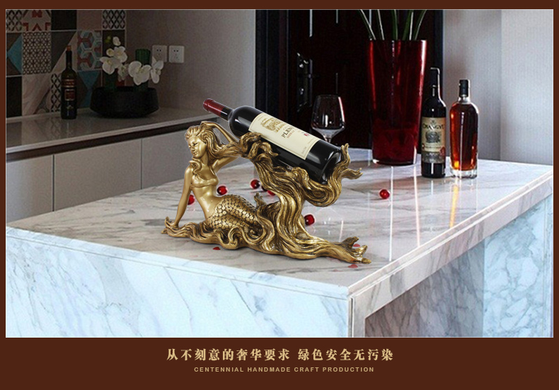 欣润 工艺品摆件 欧式家居饰品 创意美人鱼 欧式红酒架 客厅酒柜摆设 葡萄酒架子 古铜款 高 26CM