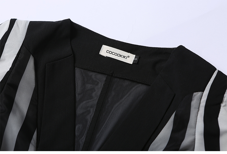 COCOOKIKI2015韩版修身七分袖小西装 女装夏装显瘦条纹雪纺衫CC015 黑色 M