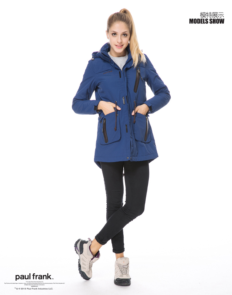 paulfrank大嘴猴2015春季新款女式防风防水加厚长款棉服paulfrank正品 藏青色 XL