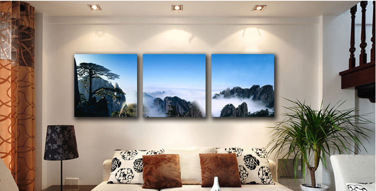 客厅现代简约装饰画三联画壁画挂画无框画 餐厅客厅卧室装饰画 迎客松 S28迎客松 70*70