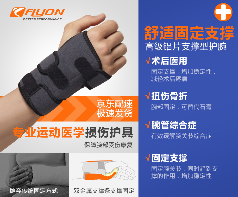 flyon 医用级别支撑固定护腕 男女 手腕骨折扭伤康复保暖护具 护手腕